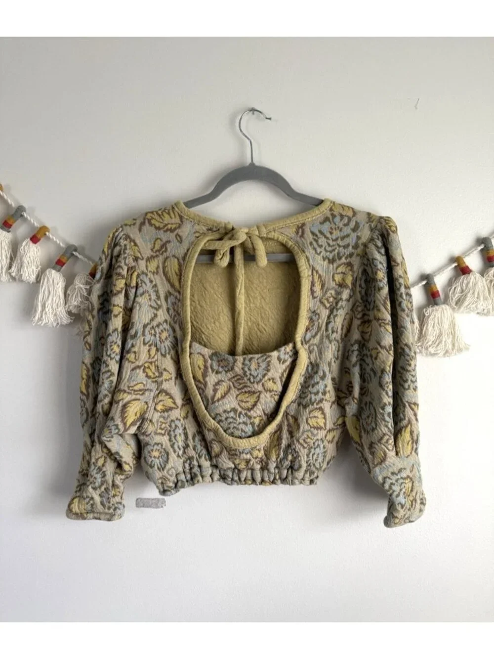 Free People No Ordinary Paisley Cottage Puff Sleeve Sweater Top Dainty Feminine